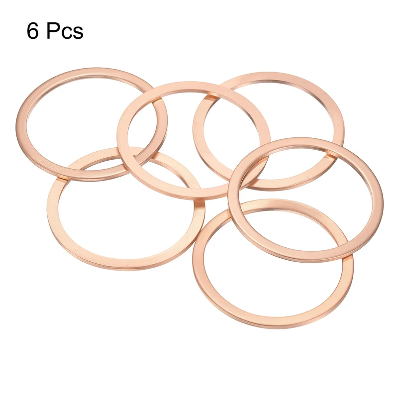 6 Pcs Flat Copper Washers, 42x50x2mm Copper Flat Sealing Crush Ring Washers