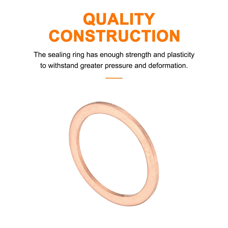 6 Pcs Flat Copper Washers, 42x50x2mm Copper Flat Sealing Crush Ring Washers