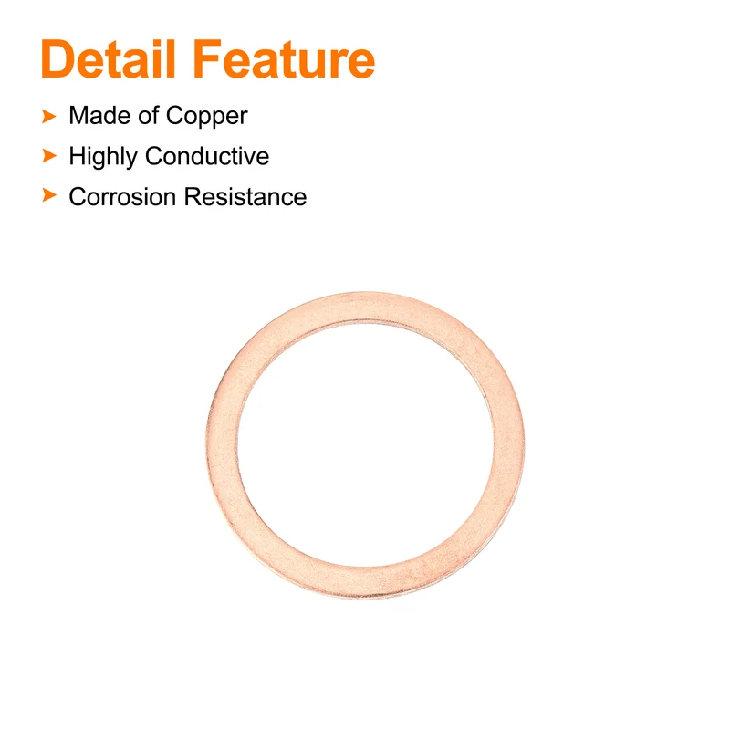6 Pcs Flat Copper Washers, 42x50x2mm Copper Flat Sealing Crush Ring Washers