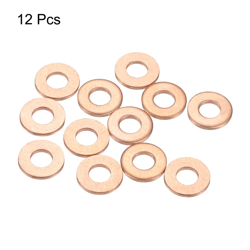 12 Pcs Flat Copper Washers, 4x9x1mm Copper Flat Sealing Crush Ring Washers