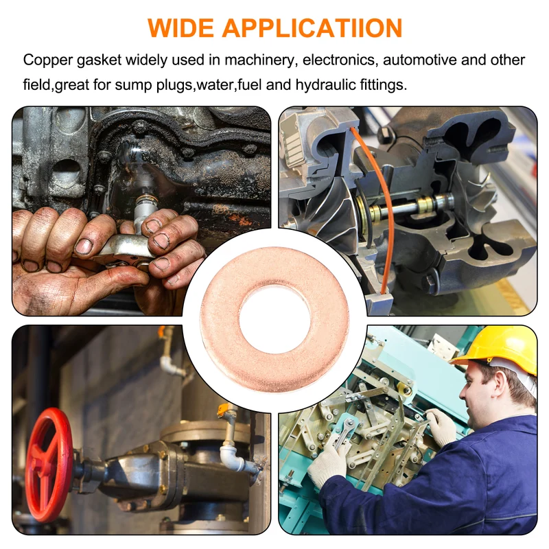 12 Pcs Flat Copper Washers, 4x9x1mm Copper Flat Sealing Crush Ring Washers