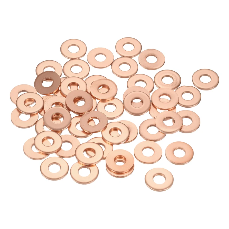 52 Pcs Flat Copper Washers, 4x10x1mm Copper Flat Sealing Crush Ring Washers