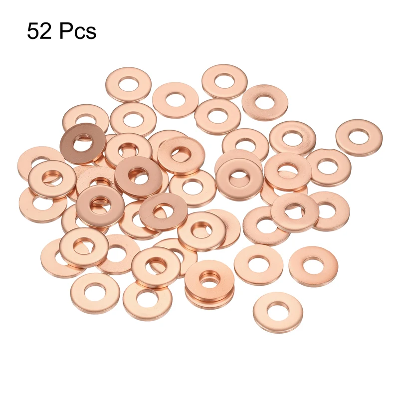 52 Pcs Flat Copper Washers, 4x10x1mm Copper Flat Sealing Crush Ring Washers