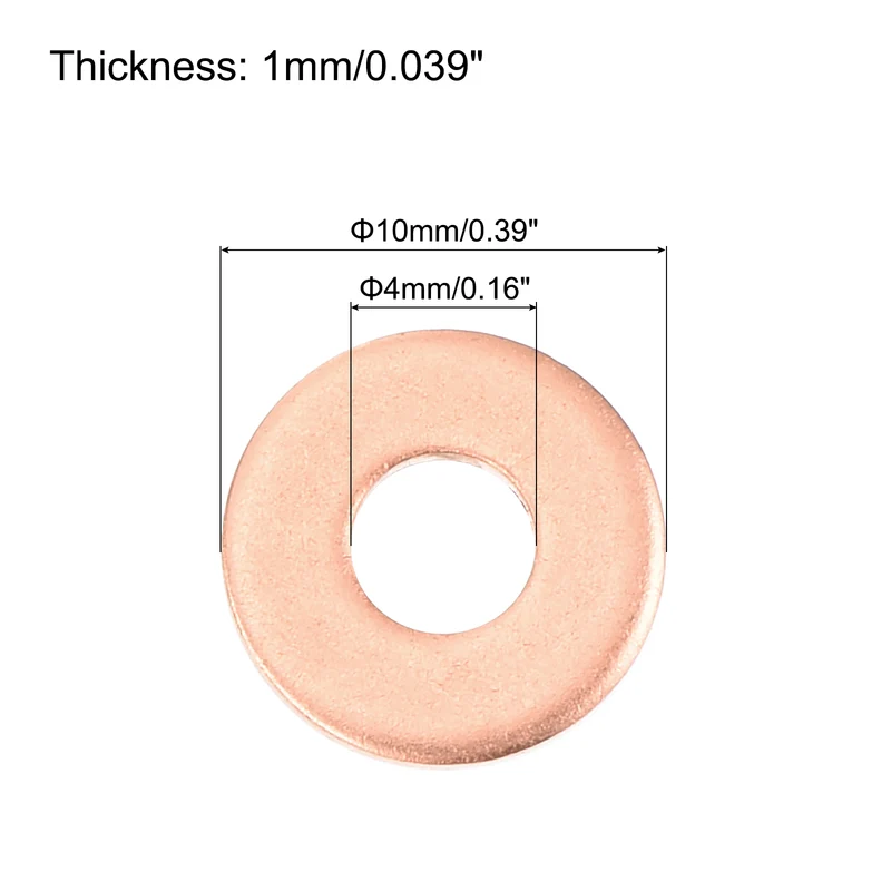 12 Pcs Flat Copper Washers, 4x10x1mm Copper Flat Sealing Crush Ring Washers