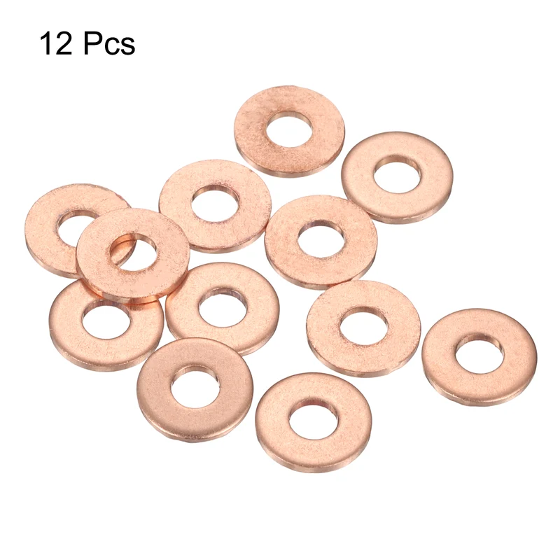 12 Pcs Flat Copper Washers, 4x10x1mm Copper Flat Sealing Crush Ring Washers
