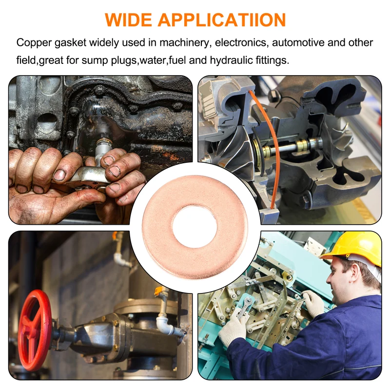 12 Pcs Flat Copper Washers, 4x10x1mm Copper Flat Sealing Crush Ring Washers