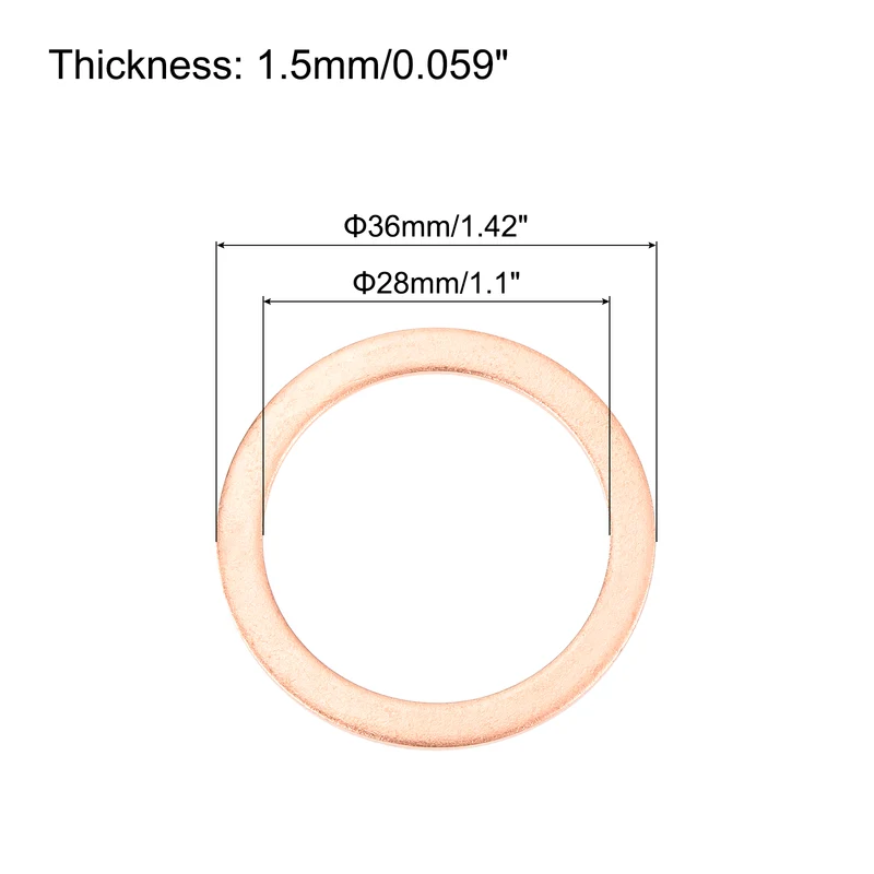 22 Pcs Flat Copper Washers, 28x36x1.5mm Copper Flat Sealing Crush Ring Washers
