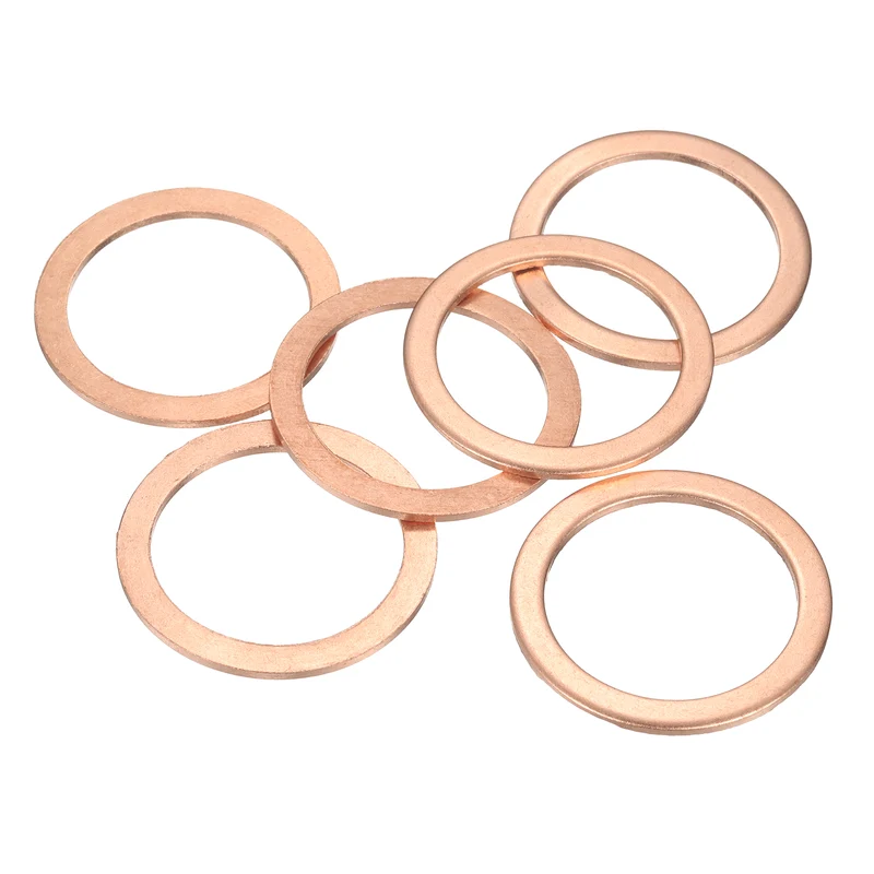 6 Pcs Flat Copper Washers, 28x36x1.5mm Copper Flat Sealing Crush Ring Washers