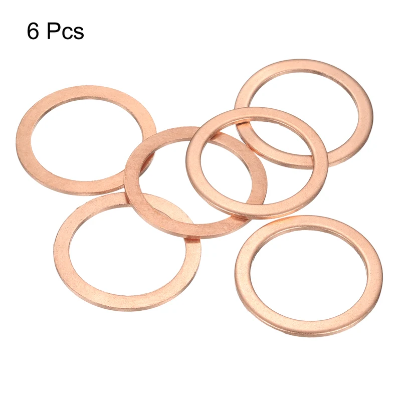 6 Pcs Flat Copper Washers, 28x36x1.5mm Copper Flat Sealing Crush Ring Washers
