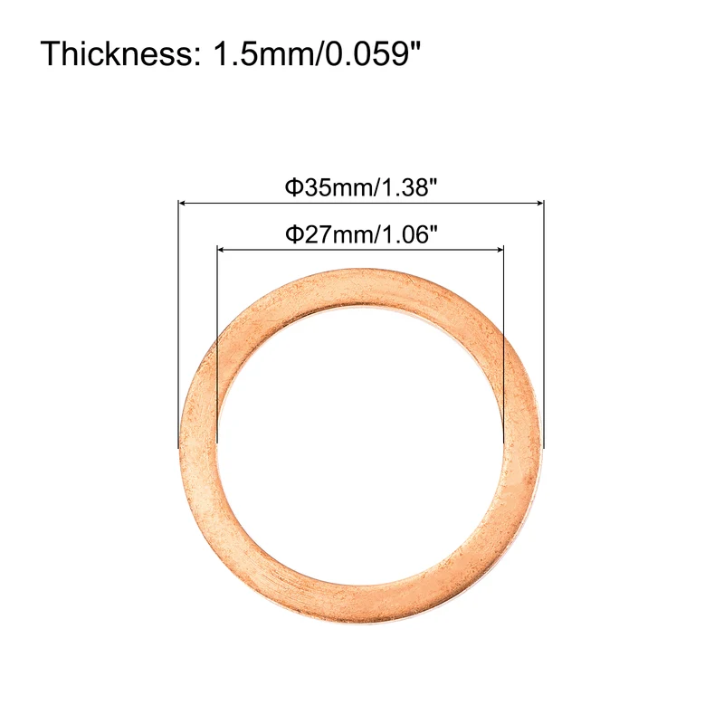22 Pcs Flat Copper Washers, 27x35x1.5mm Copper Flat Sealing Crush Ring Washers