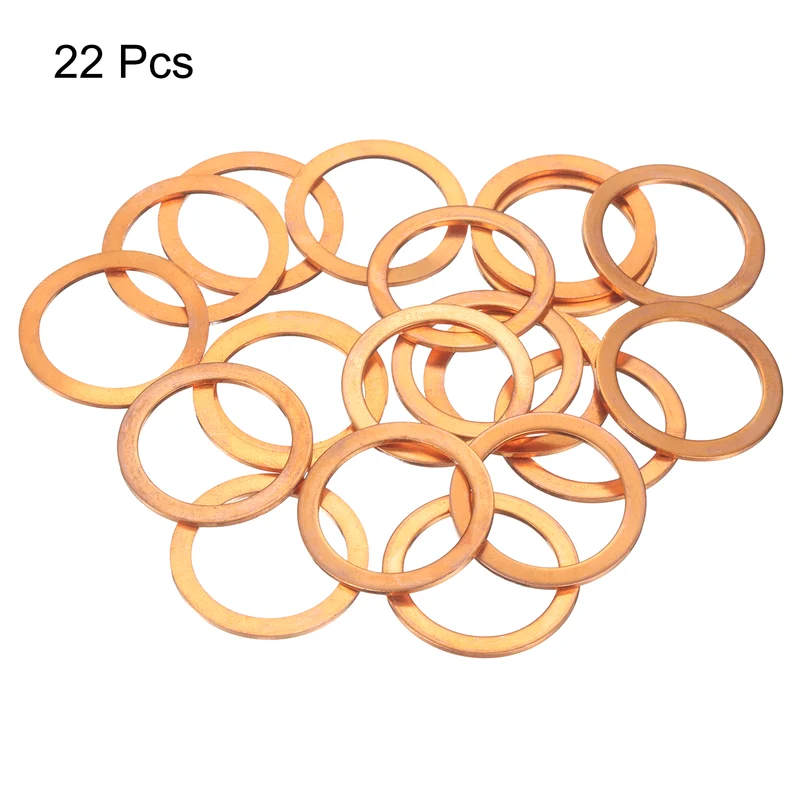 22 Pcs Flat Copper Washers, 27x35x1.5mm Copper Flat Sealing Crush Ring Washers