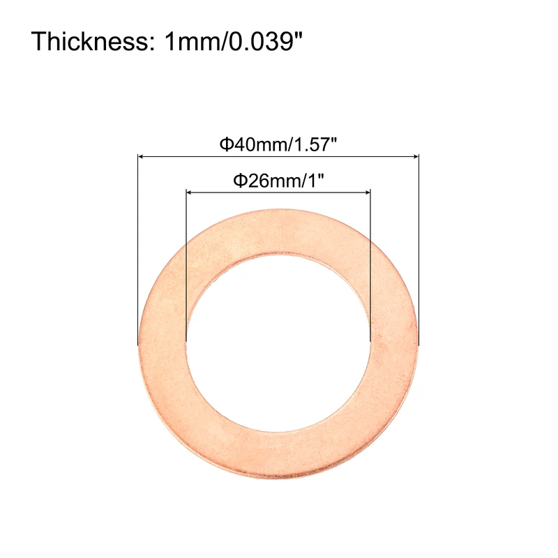 12 Pcs Flat Copper Washers, 26x40x1mm Copper Flat Sealing Crush Ring Washers