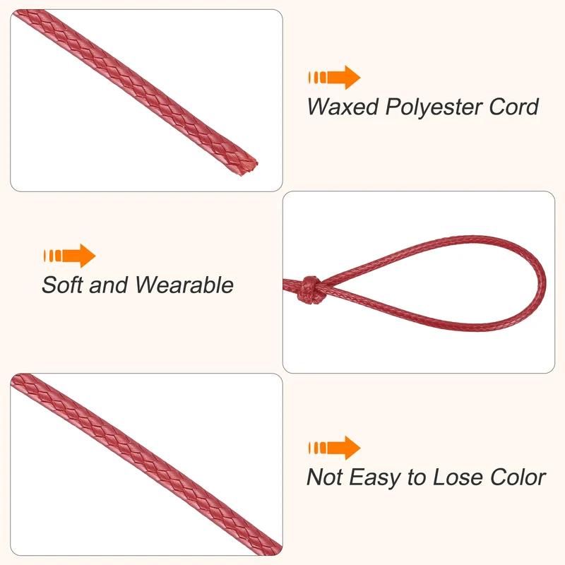 Waxed Cord 3.5mm Waxed Thread 44 Yard Wax String Leather Cord (Red)