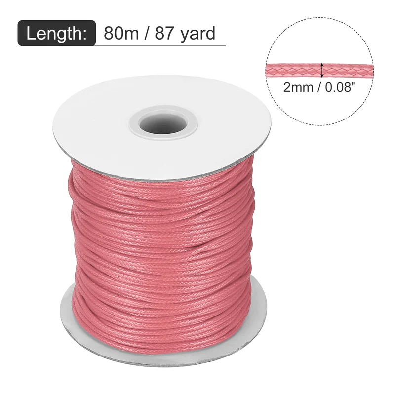Waxed Cord 2mm Waxed Thread 87 Yard Wax String Leather Cord (Watermelon Red)