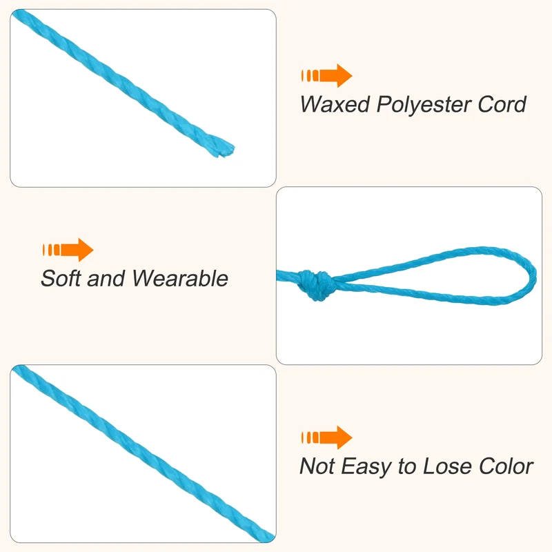 Waxed Cord 0.45mm Waxed Thread 87 Yard Wax String Leather Cord (Bright Blue)