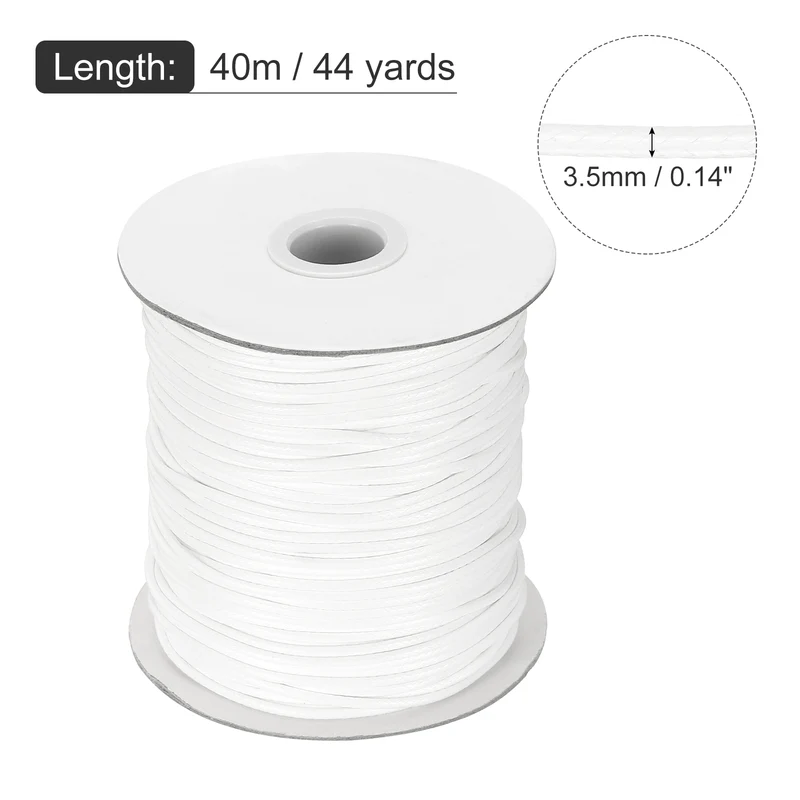 Waxed Cord 3.5mm Waxed Thread 44 Yard Wax String Leather Cord (White)