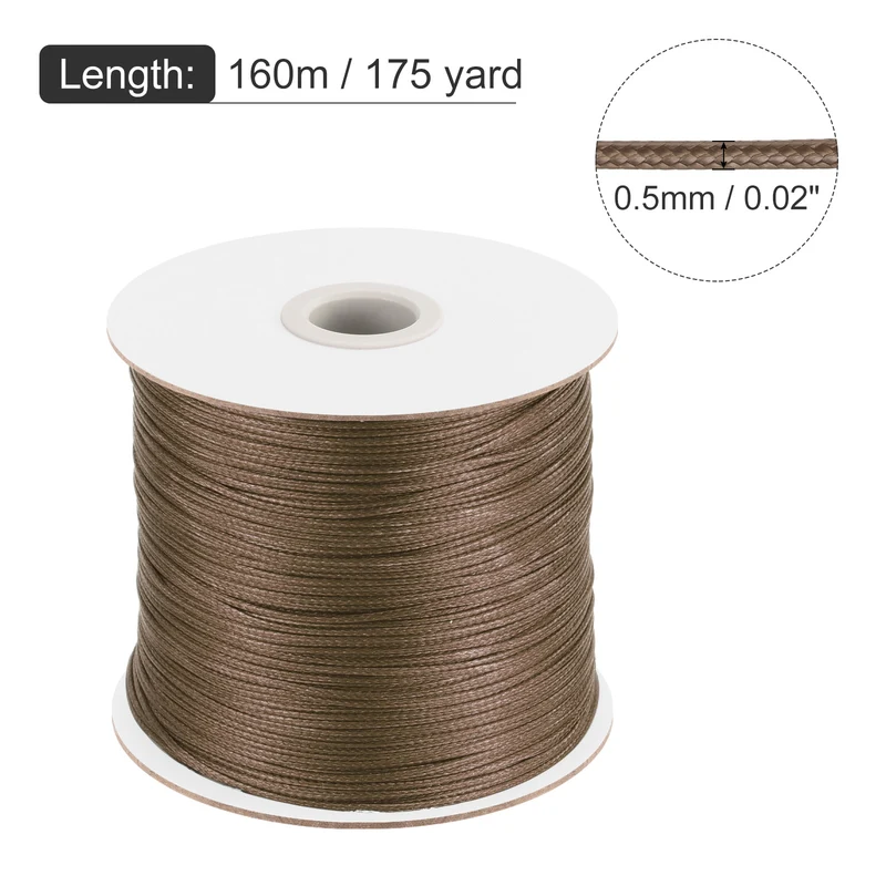 Brown 0.5mm Waxed Cord 175 Yard Wax Bead Thread String for Jewelry Making