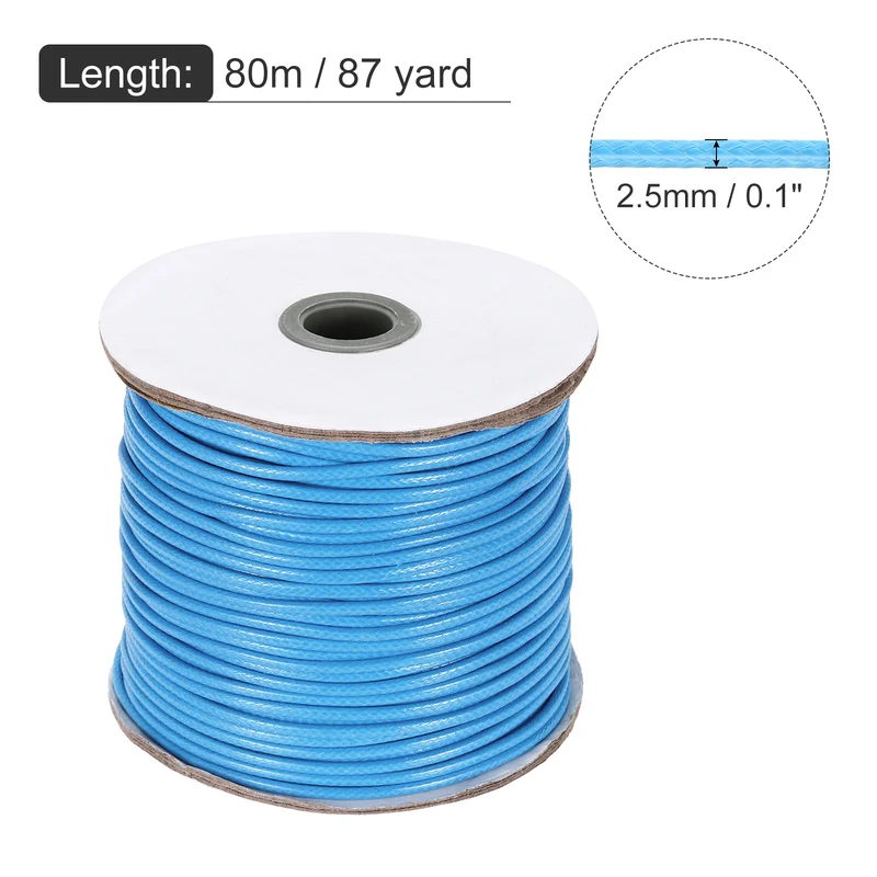 Sky Blue 2.5mm Waxed Cord 87 Yard Wax Bead Thread String for Jewelry Making