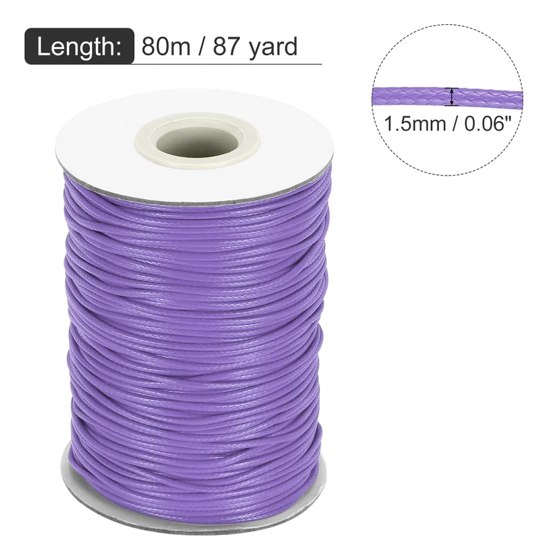 Waxed Cord 1.5mm Waxed Thread 87 Yard Wax String Leather Cord (Light Purple)