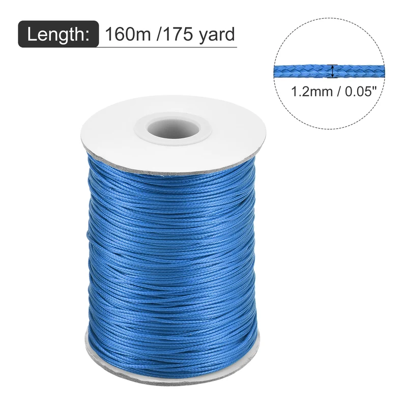 Bright Blue 1.2mm Waxed Cord 175 Yard Wax Bead Thread String for Jewelry Make