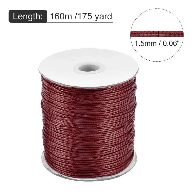 Dark Red 1.5mm Waxed Cord 175 Yard Wax Bead Thread String for Jewelry Making