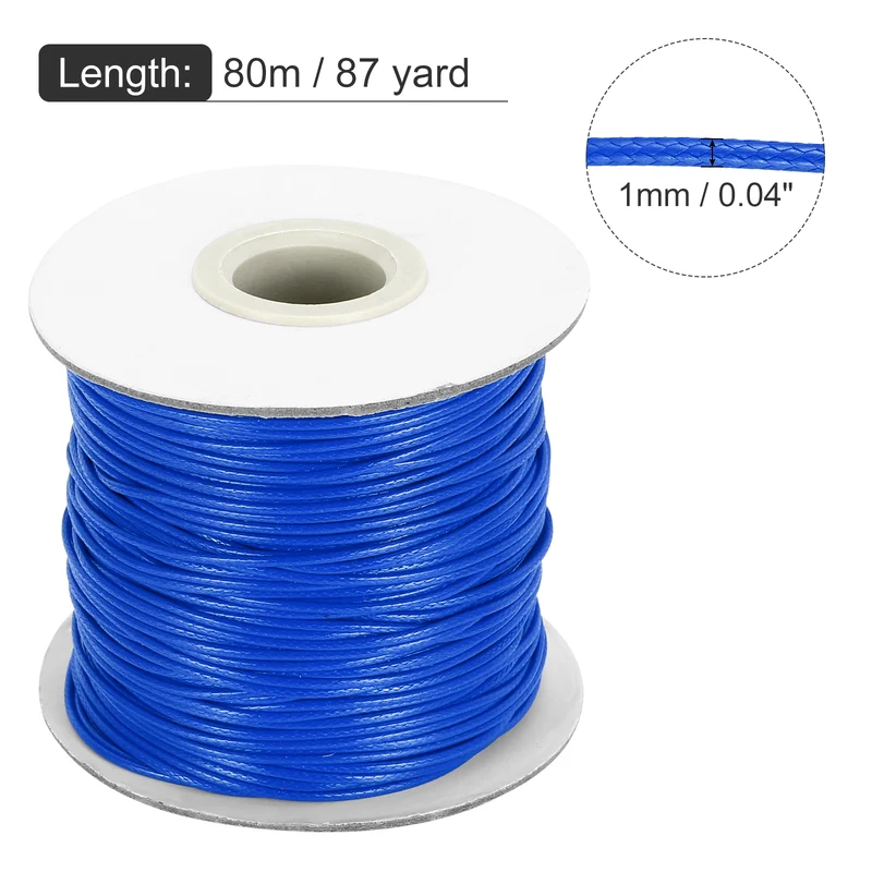 Waxed Cord 1mm Waxed Thread 87 Yard Wax String Leather Cord (Bright Blue)