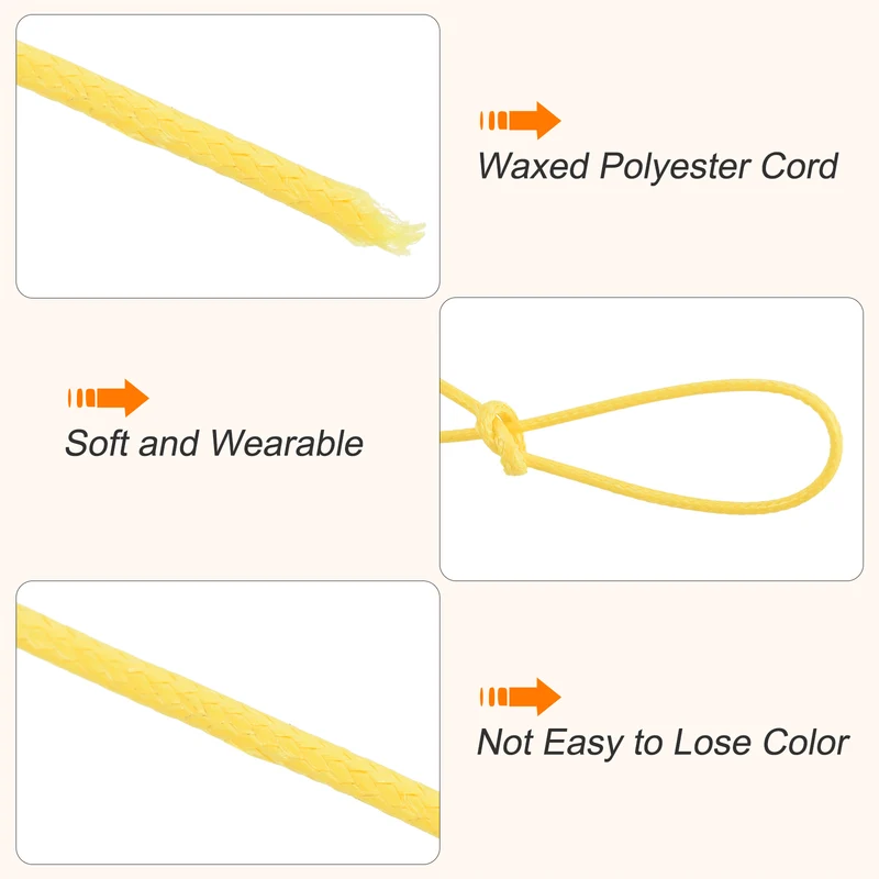 Light Yellow 1.2mm Waxed Cord 175 Yard Wax Bead Thread String for Jewelry Make