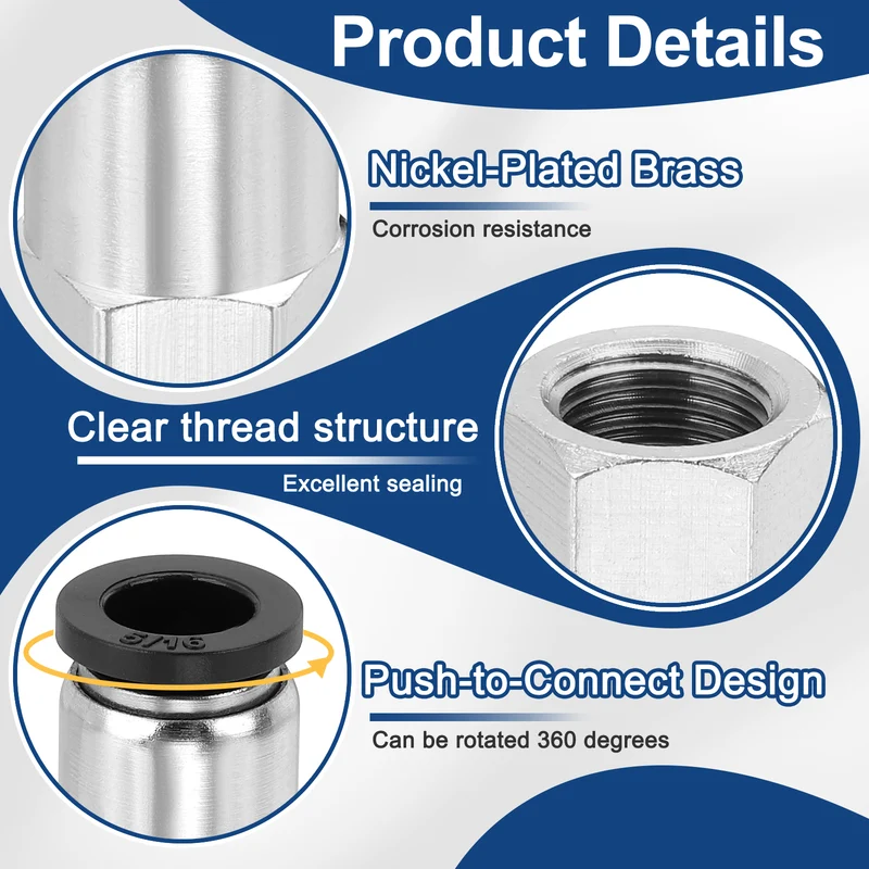 2 Pcs NPT Female 5/16 Inch OD x 1/8" NPT Thread Push to Connect Fittings, Black