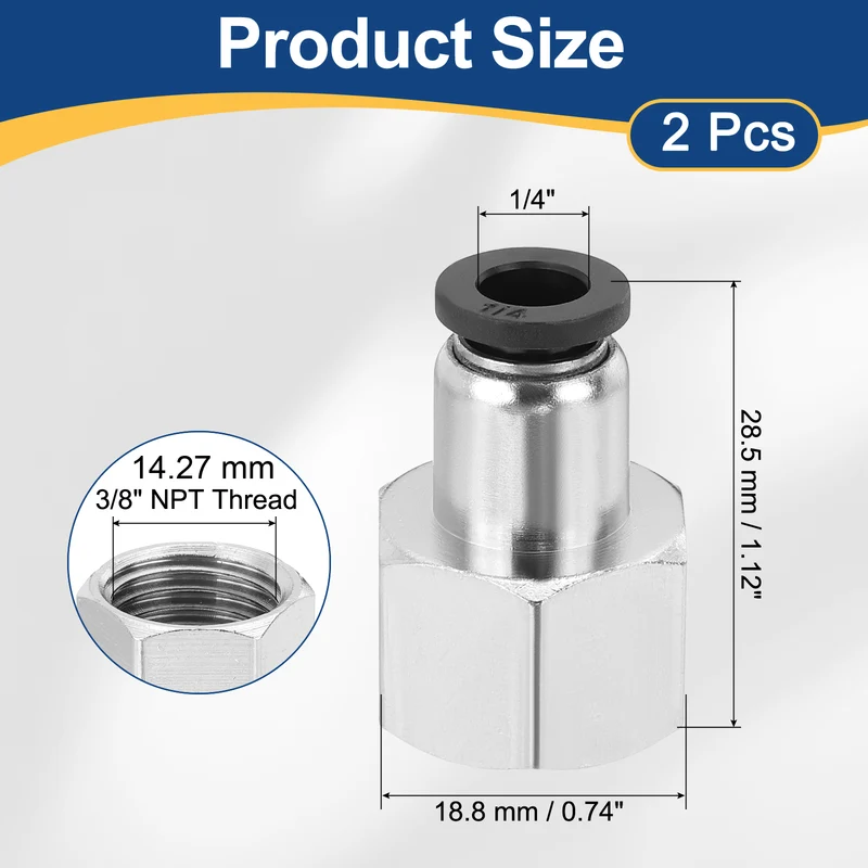 2 Pcs NPT Female 1/4 Inch OD x 3/8" NPT Thread Push to Connect Fittings, Black