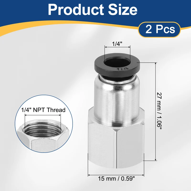 2 Pcs NPT Female 1/4 Inch OD x 1/4" NPT Thread Push to Connect Fittings, Black
