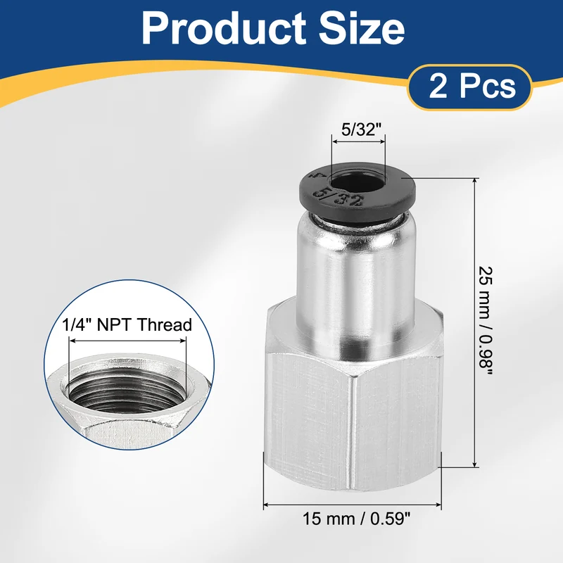2 Pcs NPT Female 5/32 Inch OD x 1/4" NPT Thread Push to Connect Fittings, Black