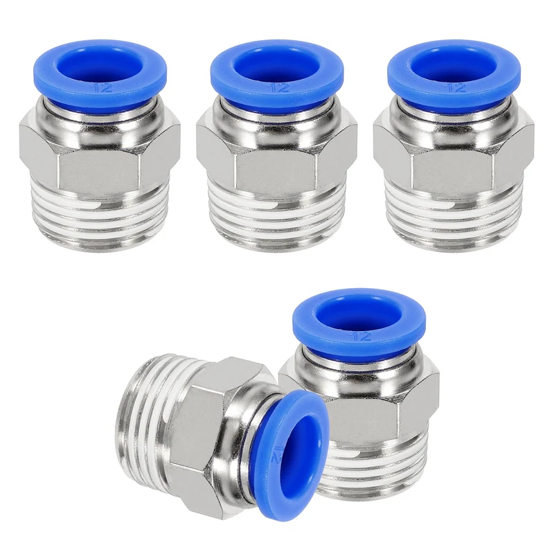 5 Pcs NPT Male 12mm Tube OD x 1/2" NPT Thread Push to Connect Fittings, Blue