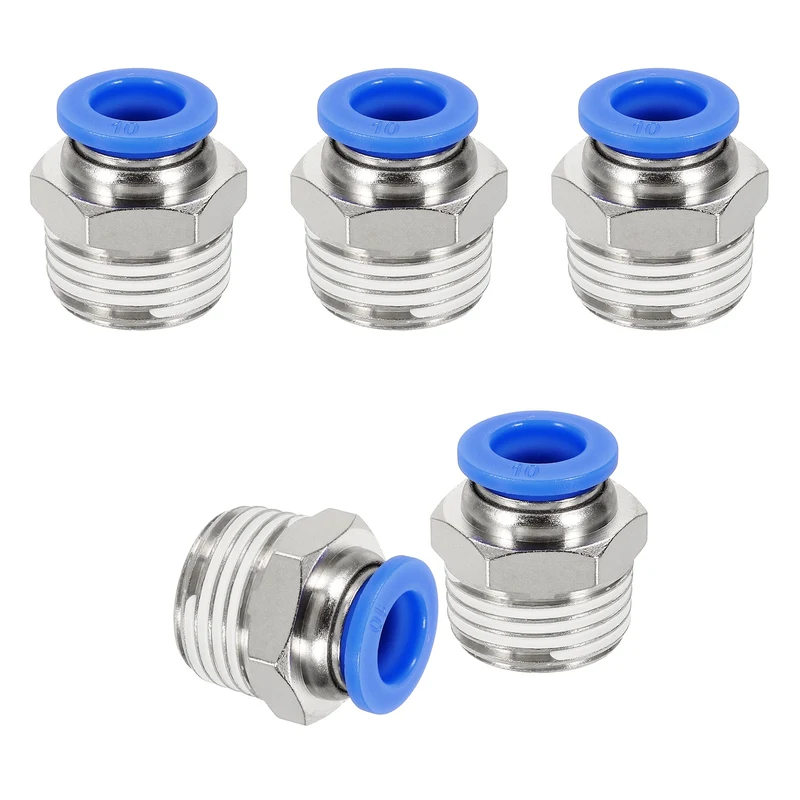 5 Pcs NPT Male 10mm Tube OD x 1/2" NPT Thread Push to Connect Fittings, Blue