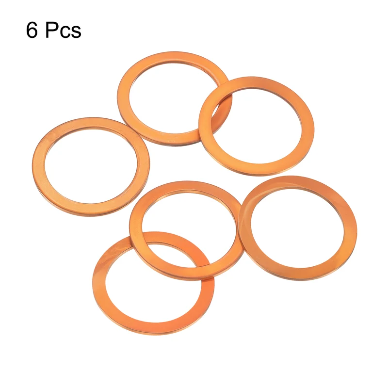 6 Pcs Flat Copper Washers, 26x34x1.5mm Copper Flat Sealing Crush Ring Washers