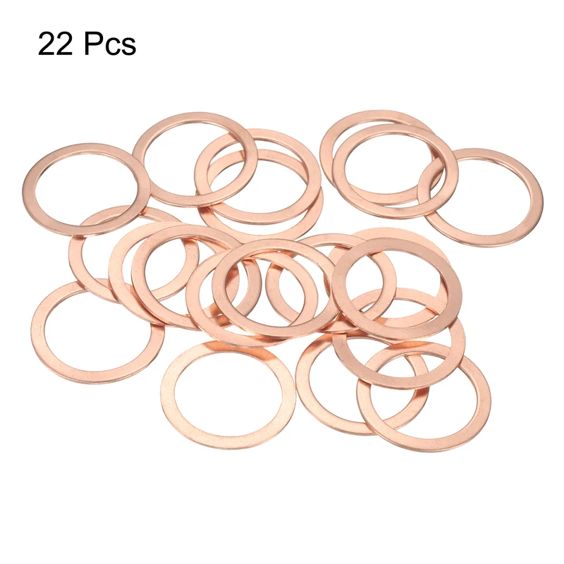 22 Pcs Flat Copper Washers, 25x32x1mm Copper Flat Sealing Crush Ring Washers