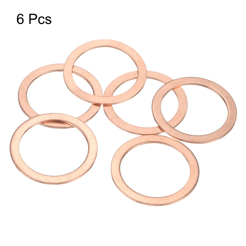 6 Pcs Flat Copper Washers, 25x32x1mm Copper Flat Sealing Crush Ring Washers