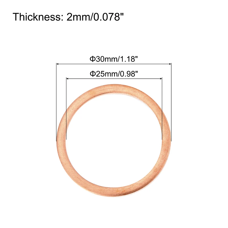 22 Pcs Flat Copper Washers, 25x30x2mm Copper Flat Sealing Crush Ring Washers