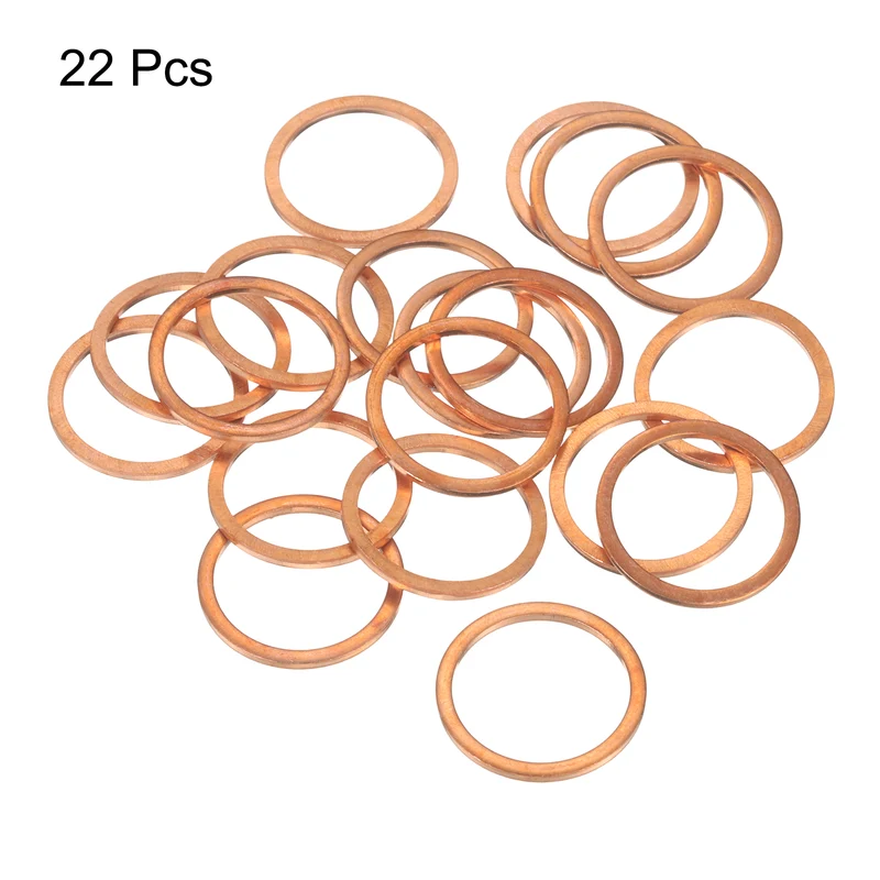 22 Pcs Flat Copper Washers, 25x30x2mm Copper Flat Sealing Crush Ring Washers