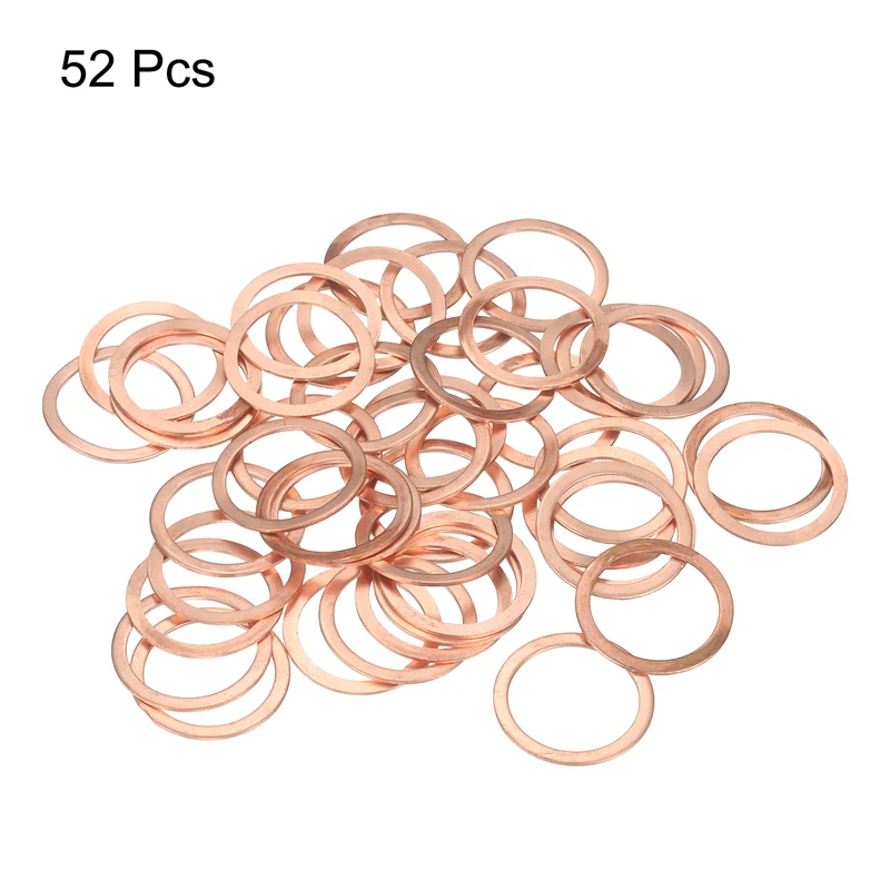 52 Pcs Flat Copper Washers, 22x28x1mm Copper Flat Sealing Crush Ring Washers