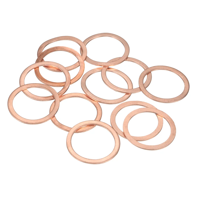 12 Pcs Flat Copper Washers, 22x28x1mm Copper Flat Sealing Crush Ring Washers