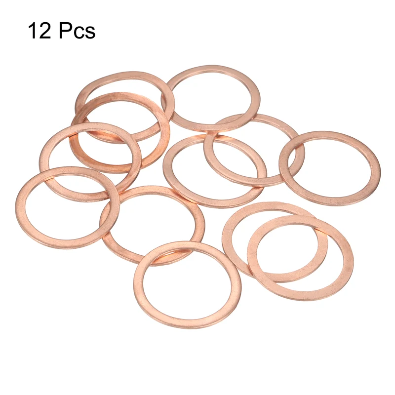 12 Pcs Flat Copper Washers, 22x28x1mm Copper Flat Sealing Crush Ring Washers