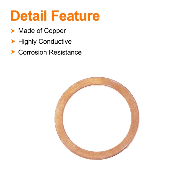 12 Pcs Flat Copper Washers, 22x28x1mm Copper Flat Sealing Crush Ring Washers