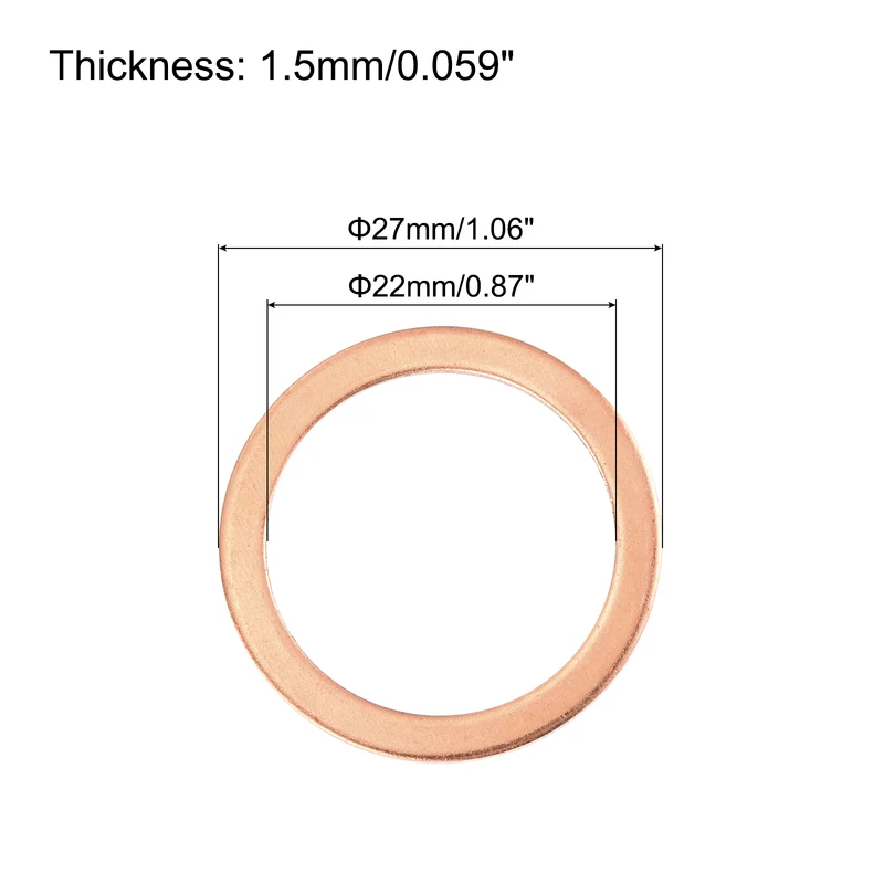 52 Pcs Flat Copper Washers, 22x27x1.5mm Copper Flat Sealing Crush Ring Washers