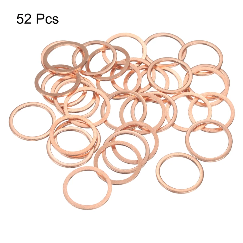 52 Pcs Flat Copper Washers, 22x27x1.5mm Copper Flat Sealing Crush Ring Washers