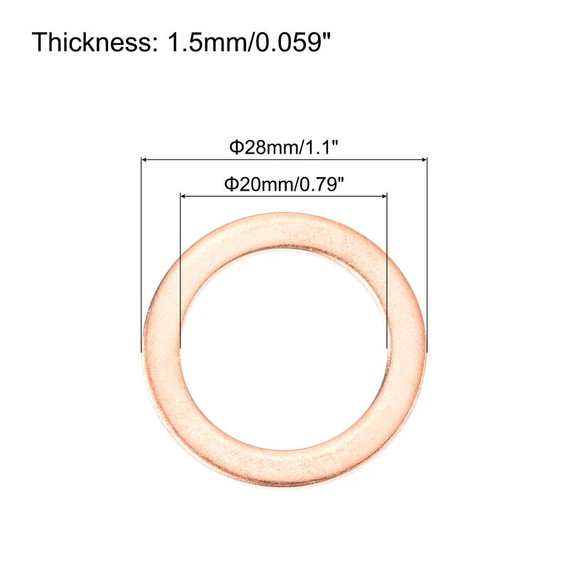 52 Pcs Flat Copper Washers, 20x28x1.5mm Copper Flat Sealing Crush Ring Washers