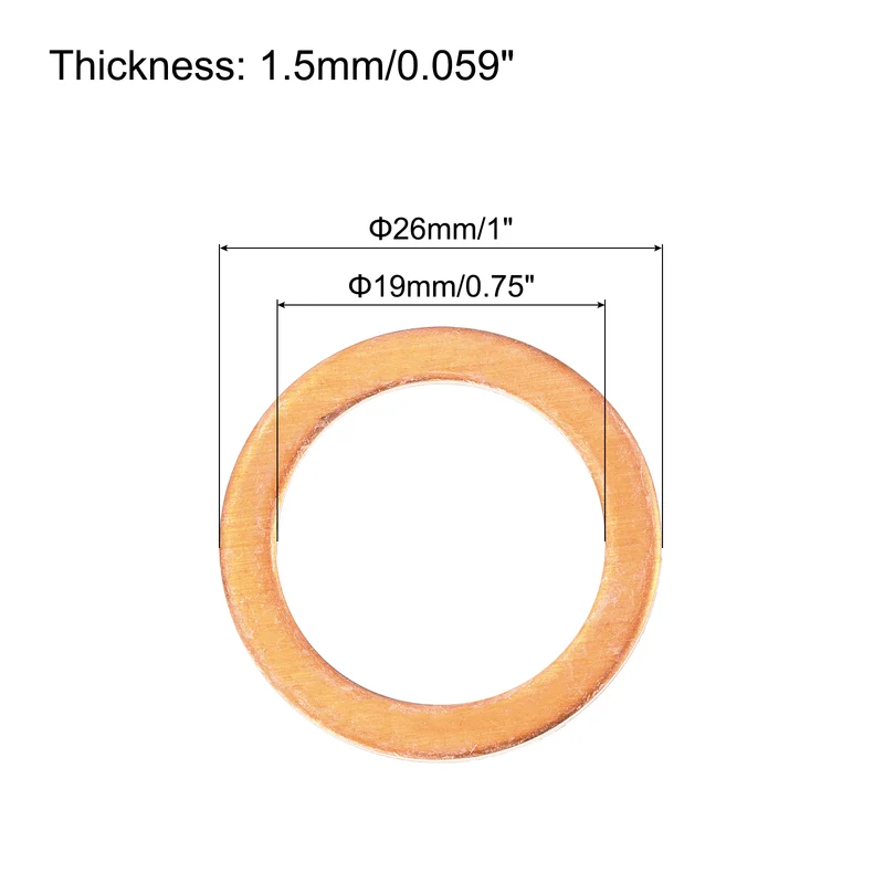 52 Pcs Flat Copper Washers, 20x26x1.5mm Copper Flat Sealing Crush Ring Washers