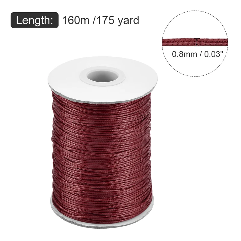 Wine Red 0.8mm Waxed Cord 175 Yard Wax Bead Thread String for Jewelry Make