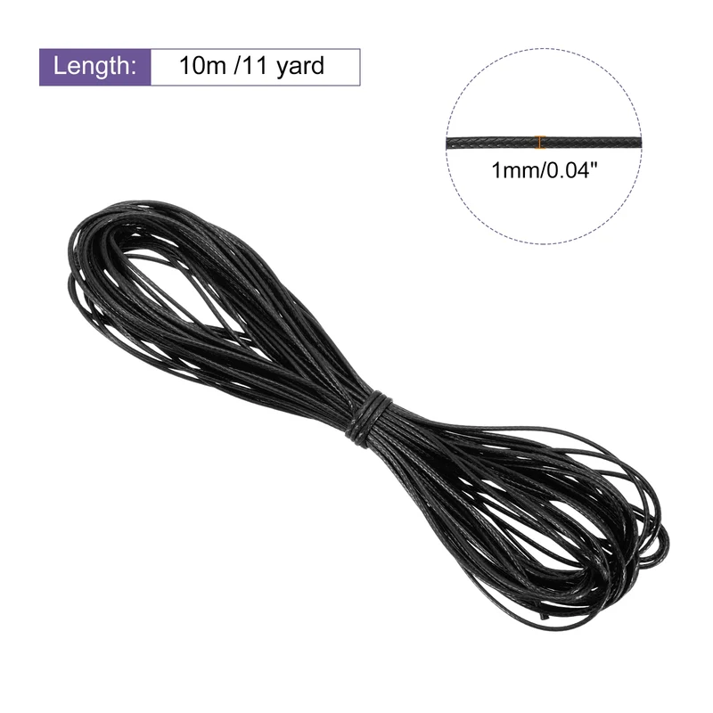 Black 1mm Waxed Cord 11 Yard Wax Bead Thread String for Jewelry Make