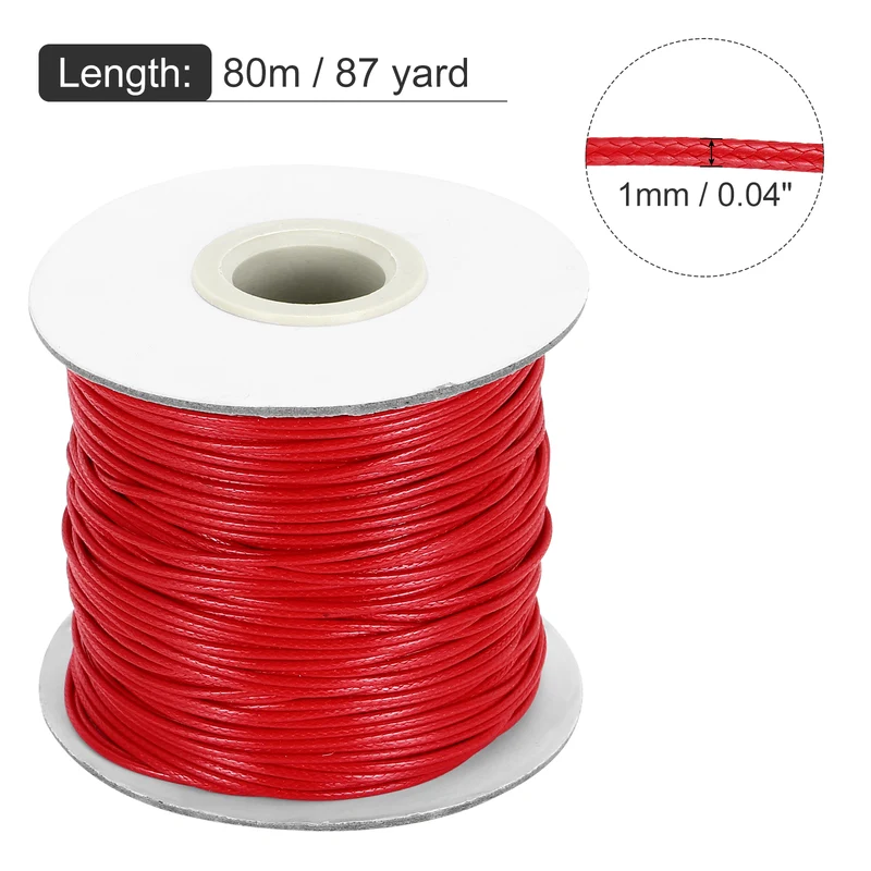 Waxed Cord 1mm Waxed Thread 87 Yard Wax String Leather Cord (Red)