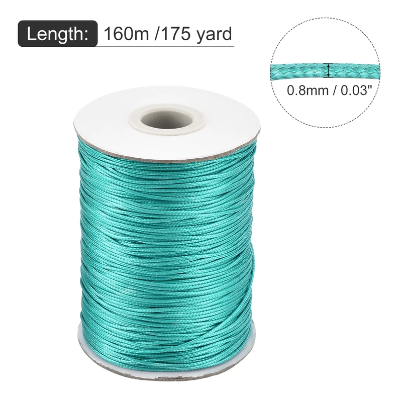 Blue-Green 0.8mm Waxed Cord 175 Yard Wax Bead Thread String for Jewelry Make